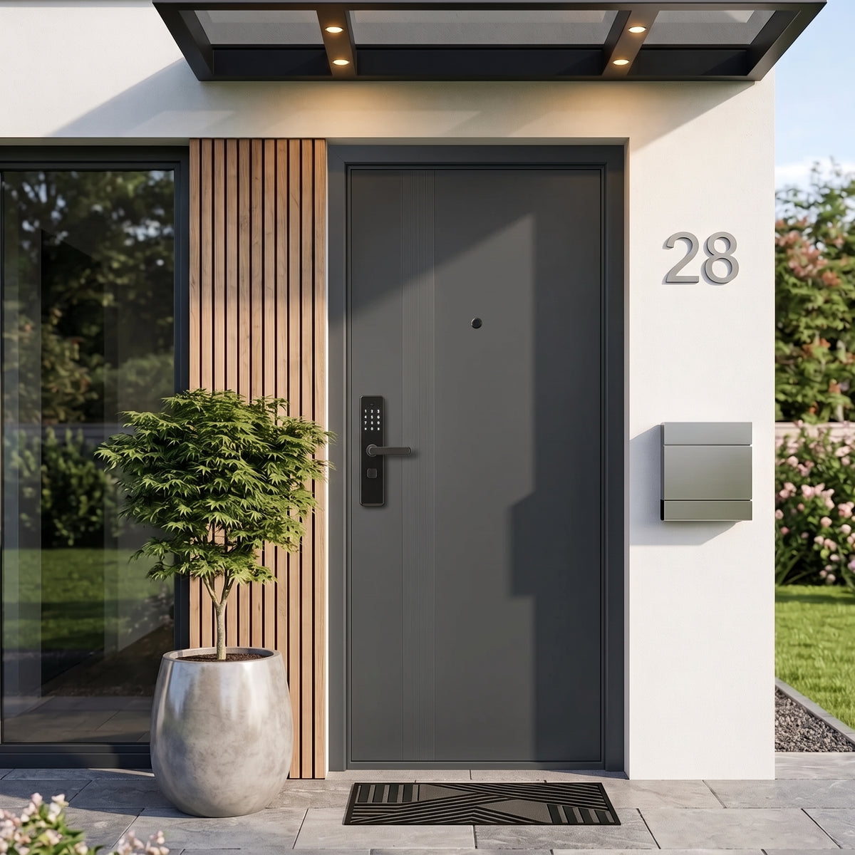 Hőszigetelt biztonsági bejárati ajtó IronDOOR01 98x208cm antracit színű 4 funkciós OKOS zárral