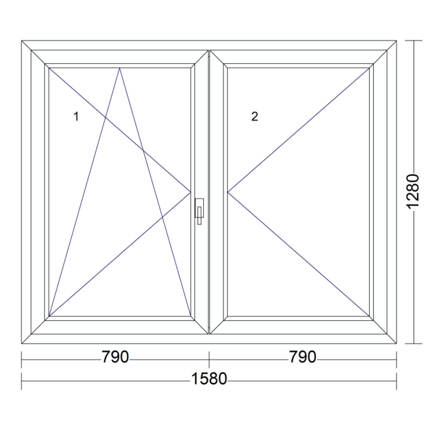 Műanyag váltószárnyas ablak bukó-nyíló-nyíló 1580 mm x 1280 mm